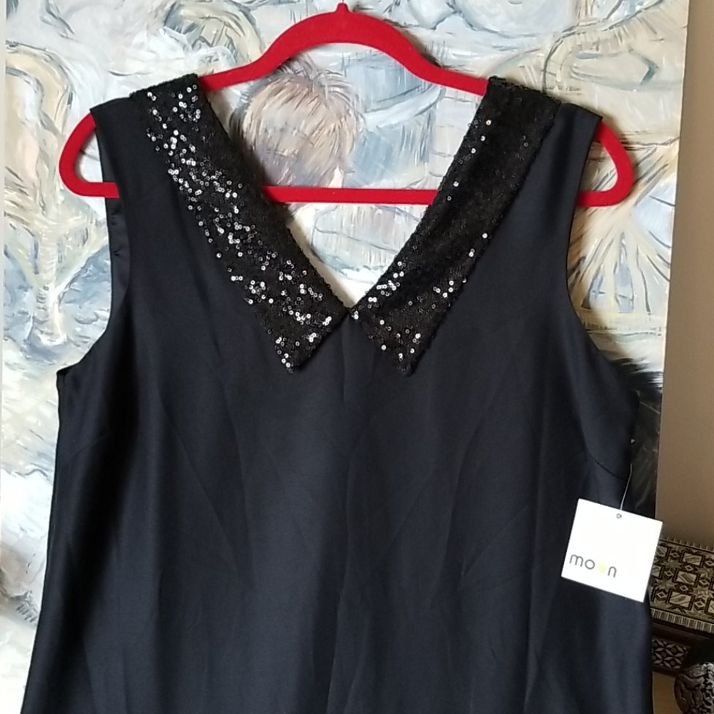 Jet Black MOON Drop Waist/Sequin Collar Roaring 20's Dress